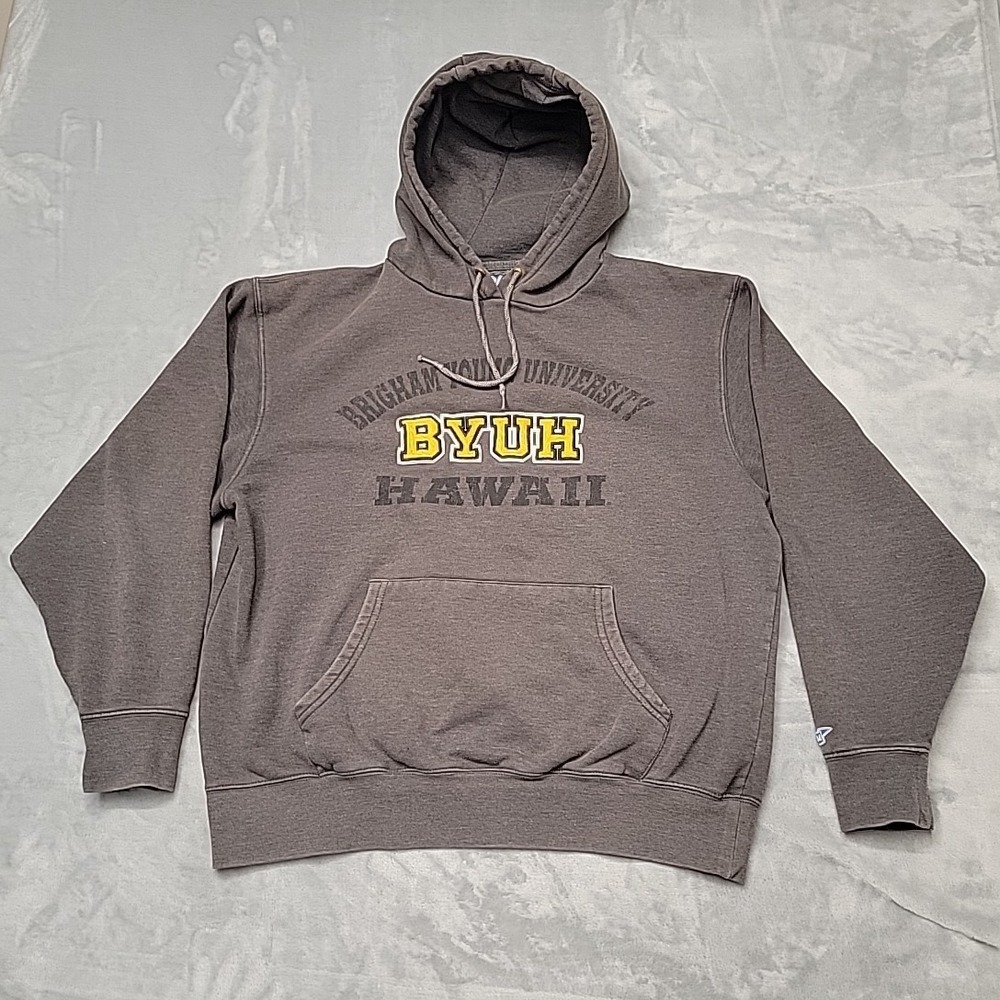 Brigham Young University Hoodie Mens Large Gray BYU Hawaii Pullover Retro Surf